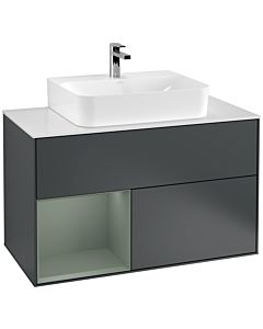 Villeroy und Boch Finion Villeroy und Boch F111GMHG 100cm, plaque de finition noir mat, étagère gauche Olive Matt Lacquer , Midnight Blue Matt Lacquer