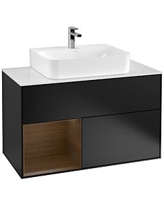 Villeroy und Boch Finion Villeroy und Boch Finion F111GNPD 100cm, cover plate black matt, shelf left walnut veneer, black matt lacquer