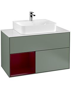 Villeroy und Boch Finion Villeroy und Boch Finion F111HBGM 100cm, cover plate black matt, shelf left Peony , Olive Matt Lacquer