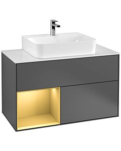 Villeroy und Boch Finion Villeroy und Boch F111HFGK 100cm, plaque de finition noir mat, étagère gauche or mat, anthracite mat