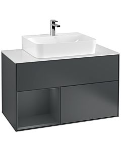 Villeroy und Boch Finion Waschtischunterschrank F111HGHG 100cm, Abdeckplatte black matt, Regal links Midnight Blue Matt Lacquer, Midnight Blue Matt Lacquer