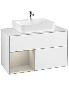 Villeroy und Boch Finion Villeroy und Boch F111HHGF 100cm, plaque de finition noir mat, étagère gauche Sand Matt Lacquer , laqué blanc brillant