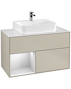 Villeroy und Boch Finion Villeroy und Boch F111MTHH 100cm, plaque de finition noir mat, étagère gauche laqué blanc mat, Sand Matt Lacquer