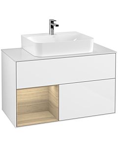 Villeroy und Boch Finion Villeroy und Boch F111PCGF 100cm, plaque de finition noir mat, étagère gauche Oak Veneer , laqué blanc brillant