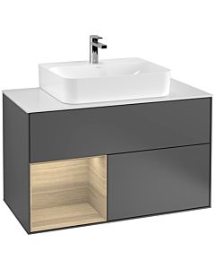 Villeroy und Boch Finion Villeroy und Boch F111PCGK 100cm, plaque de finition noir mat, étagère gauche Oak Veneer , anthracite mat