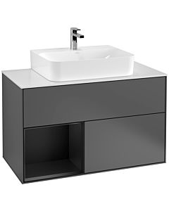 Villeroy und Boch Finion Villeroy und Boch F111PDGK 100cm, couvercle noir mat, étagère gauche laqué noir mat, anthracite mat