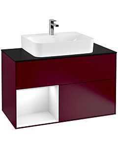 Villeroy und Boch Finion Villeroy und Boch F112GFHB 100cm, plaque de finition blanc mat, étagère gauche laqué blanc brillant, Peony Matt