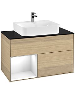 Villeroy und Boch Finion Villeroy und Boch F112GFPC 100cm, plaque de finition blanc mat, étagère gauche laqué blanc brillant, Oak Veneer