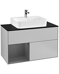 Villeroy und Boch Finion Villeroy und Boch F112GKGJ 100cm, plaque de recouvrement blanc mat, étagère gauche anthracite mat, gris clair mat