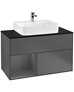 Villeroy und Boch Finion Villeroy und Boch F112GKGK 100cm, plaque de finition blanc mat, étagère gauche anthracite mat, anthracite mat