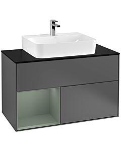 Villeroy und Boch Finion Villeroy und Boch F112GMGK 100cm, plaque de finition blanc mat, étagère gauche Olive Matt Lacquer , anthracite mat