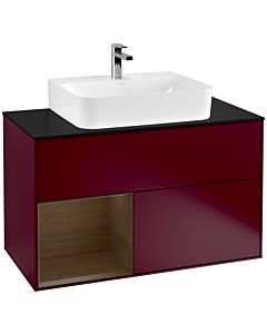 Villeroy und Boch Finion Villeroy und Boch F112GNHB 100cm, plaque de finition blanc mat, étagère gauche placage Peony Matt , Peony Matt