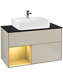 Villeroy und Boch Finion Villeroy und Boch F112HFHH 100cm, plaque de recouvrement blanc mat, étagère gauche or mat, Sand Matt Lacquer