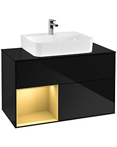 Villeroy und Boch Finion Villeroy und Boch Finion F112HFPH 100cm, cover plate white matt, shelf left gold matt, Glossy Black Lacquer