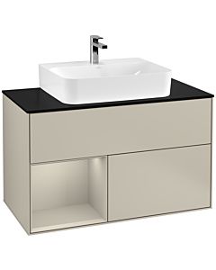 Villeroy und Boch Finion Villeroy und Boch F112HHHH 100cm, plaque de finition blanc mat, étagère à gauche Sand Matt Lacquer , Sand Matt Lacquer