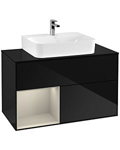 Villeroy und Boch Finion Villeroy und Boch F112HHPH 100cm, plaque de finition blanc mat, étagère à gauche Sand Matt Lacquer , Glossy Black Lacquer