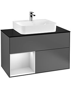 Villeroy und Boch Finion Villeroy und Boch F112MTGK 100cm, plaque de recouvrement blanc mat, étagère gauche laqué blanc mat, anthracite mat