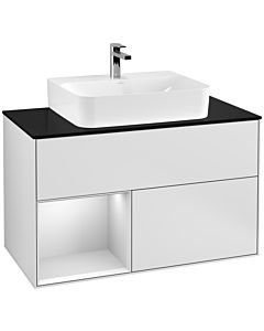 Villeroy und Boch Finion Waschtischunterschrank F112MTMT 100cm, Abdeckplatte white matt, Regal links White matt lacquer, White matt lacquer