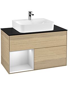 Villeroy und Boch Finion Villeroy und Boch F112MTPC 100cm, plaque de recouvrement blanc mat, étagère gauche laqué blanc mat, Oak Veneer