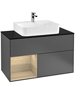 Villeroy und Boch Finion Villeroy und Boch F112PCGK 100cm, plaque de finition blanc mat, étagère gauche Oak Veneer , anthracite mat