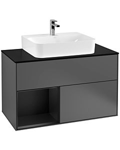 Villeroy und Boch Finion Villeroy und Boch F112PDGK 100cm, plaque de recouvrement blanc mat, étagère gauche laqué noir mat, anthracite mat