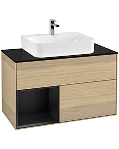 Villeroy und Boch Finion Villeroy und Boch Finion F112PDPC 100cm, cover plate white matt, shelf left black matt lacquer, Oak Veneer