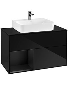 Villeroy und Boch Finion Villeroy und Boch Finion F112PDPH 100cm, cover plate white matt, shelf left black matt lacquer, Glossy Black Lacquer