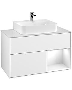 Villeroy und Boch Finion Waschtischunterschrank F121GFGF 100cm, Abdeckplatte weiß matt, Regal rechts Glossy white lacquer, Glossy white lacquer