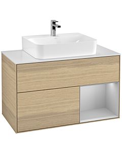 Villeroy und Boch Finion Villeroy und Boch F121GJPC 100cm, plaque de recouvrement blanc mat, étagère à droite gris clair mat, Oak Veneer