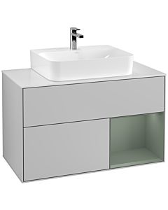 Villeroy und Boch Finion Villeroy und Boch Finion F121GMGJ 100cm, cover plate white matt, shelf on the right Olive Matt Lacquer , light gray matt