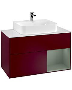 Villeroy und Boch Finion Villeroy und Boch F121GMHB 100cm, plaque de recouvrement blanc mat, étagère à droite Olive Matt Lacquer , Peony Matt