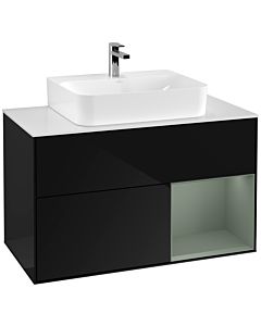Villeroy und Boch Finion Villeroy und Boch F121GMPH 100cm, plaque de recouvrement blanc mat, étagère à droite Olive Matt Lacquer , Glossy Black Lacquer