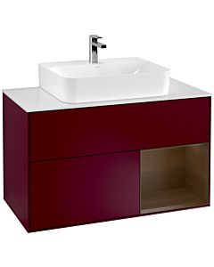 Villeroy und Boch Finion Waschtischunterschrank F121GNHB 100cm, Abdeckplatte weiß matt, Regal rechts Walnut veneer, Peony Matt