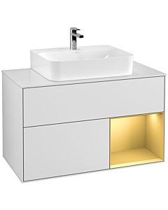 Villeroy und Boch Finion Villeroy und Boch F121HFMT 100cm, plaque de recouvrement blanc mat, étagère droite or mat, laqué blanc mat