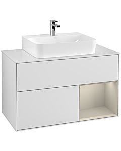 Villeroy und Boch Finion Villeroy und Boch F121HHMT 100cm, plaque de recouvrement blanc mat, étagère à droite Sand matt, laqué blanc mat