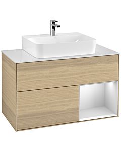 Villeroy und Boch Finion Waschtischunterschrank F121MTPC 100cm, Abdeckplatte weiß matt, Regal rechts White matt lacquer, Oak Veneer