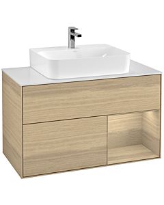 Villeroy und Boch Finion Villeroy und Boch F121PCPC 100cm, plaque de recouvrement blanc mat, étagère à droite Oak Veneer , Oak Veneer