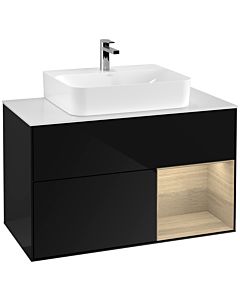 Villeroy und Boch Finion Villeroy und Boch F121PCPH 100cm, plaque de recouvrement blanc mat, étagère à droite Oak Veneer , Glossy Black Lacquer