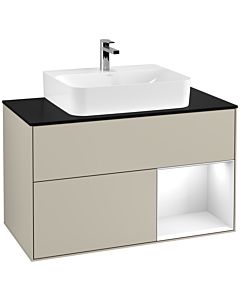 Villeroy und Boch Finion Villeroy und Boch Finion F122GFHH 100cm, cover plate black matt, shelf on the right Glossy white lacquer, Sand Matt Lacquer