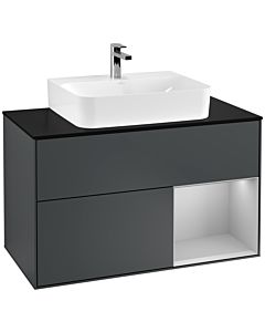 Villeroy und Boch Finion Villeroy und Boch F122GJHG 100cm, couvercle noir mat, étagère à droite gris clair mat, Midnight Blue Matt Lacquer