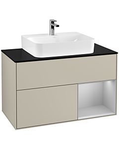 Villeroy und Boch Finion Villeroy und Boch F122GJHH 100cm, plaque de finition noir mat, étagère à droite gris clair mat, Sand Matt Lacquer