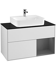 Villeroy und Boch Finion Villeroy und Boch F122GKMT 100cm, plaque de finition noir mat, étagère droite anthracite mat, blanc laqué mat