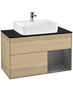 Villeroy und Boch Finion Waschtischunterschrank F122GKPC 100cm, Abdeckplatte black matt, Regal rechts Anthracite matt, Oak Veneer