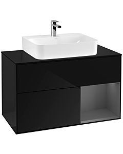 Villeroy und Boch Finion Villeroy und Boch F122GKPH 100cm, plaque de finition noir mat, étagère droite anthracite mat, Glossy Black Lacquer