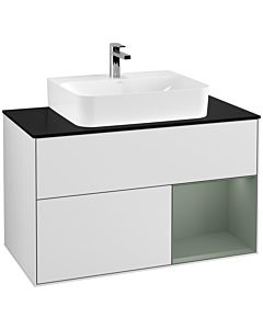 Villeroy und Boch Finion Villeroy und Boch F122GMMT 100cm, plaque de finition noir mat, étagère à droite Olive Matt Lacquer , laqué blanc mat