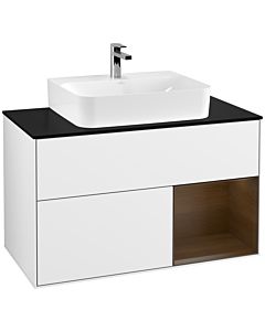 Villeroy und Boch Finion Villeroy und Boch Finion F122GNGF 100cm, cover plate black matt, shelf on the right walnut veneer, glossy white lacquer