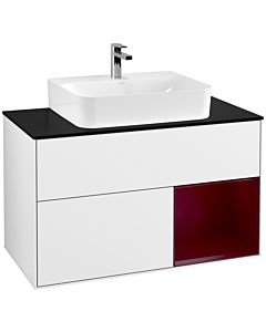 Villeroy und Boch Finion Villeroy und Boch Finion F122HBGF 100cm, cover plate black matt, shelf on the right Peony , glossy white lacquer
