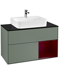 Villeroy und Boch Finion Villeroy und Boch Finion F122HBGM 100cm, cover plate black matt, shelf on the right Peony , Olive Matt Lacquer
