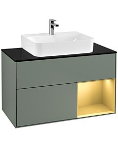 Villeroy und Boch Finion Villeroy und Boch Finion F122HFGM 100cm, cover plate black matt, shelf on the right gold matt, Olive Matt Lacquer