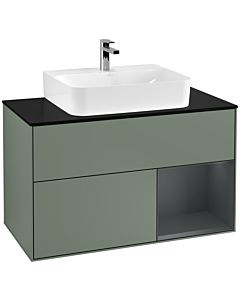 Villeroy und Boch Finion Villeroy und Boch Finion F122HGGM 100cm, cover plate black matt, shelf on the right Midnight Blue Matt Lacquer , Olive Matt Lacquer